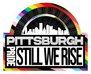 A logo that reads "Pittsburgh Pride: Still we rise" surrounded by rainbows and the city skyline.